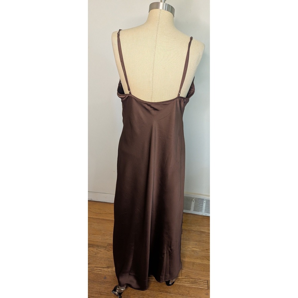 Abercrombie & Fitch Brown Satin Midi Slip Dress Ruched V-Neck Large - Picture 3 of 7